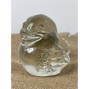 Vtg Goebel Clear Glass Heavy Bird Duck Paperweight Sculpture Figurine Glass Art